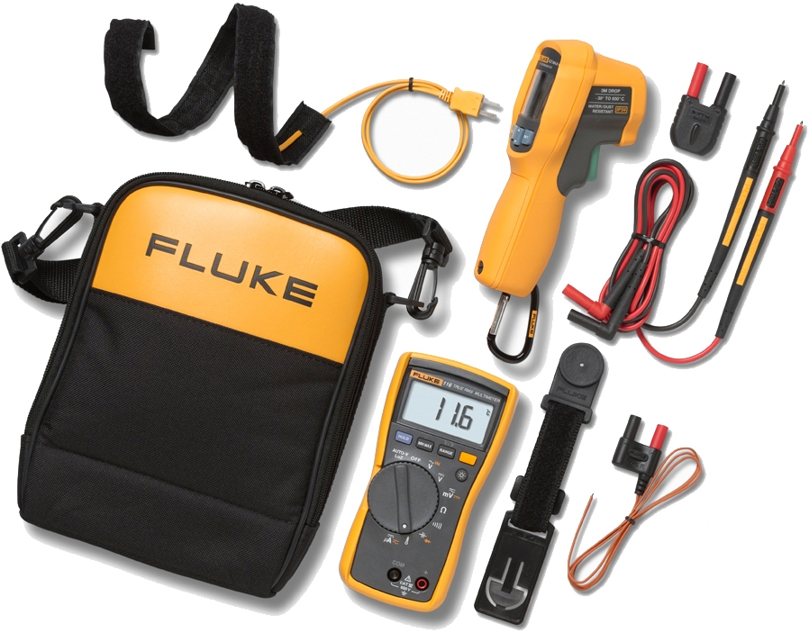 Fluke 116 Multimeter 62 Max+ IR Thermometer HVAC Kit